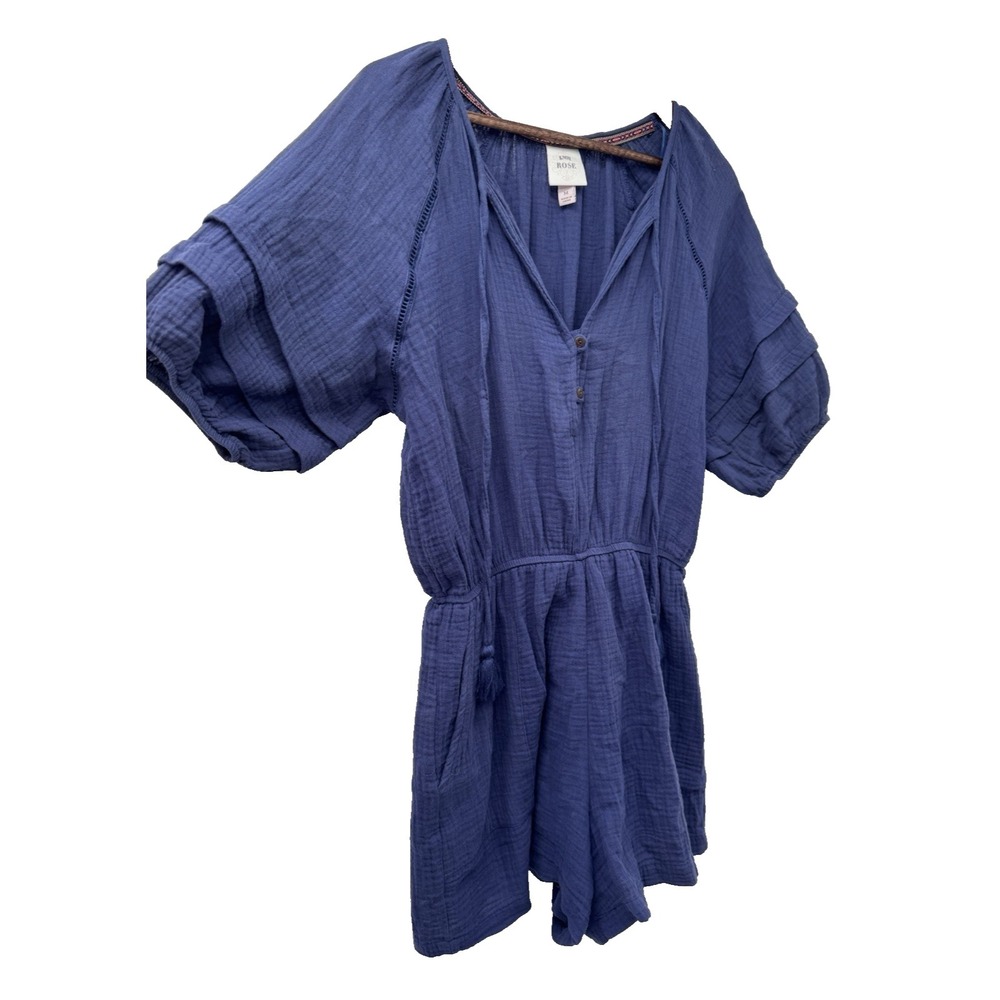Knox Rose Blue Gauze Romper Festival Boho crinkled gauze fabric M cottage